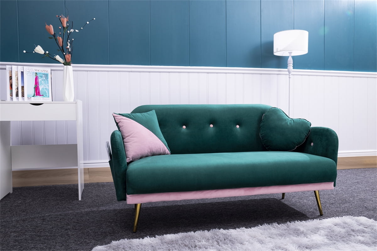 Mercer41 Babbs 58.3'' Velvet Upholstered Sofa With2 pillows for Small  Spaces