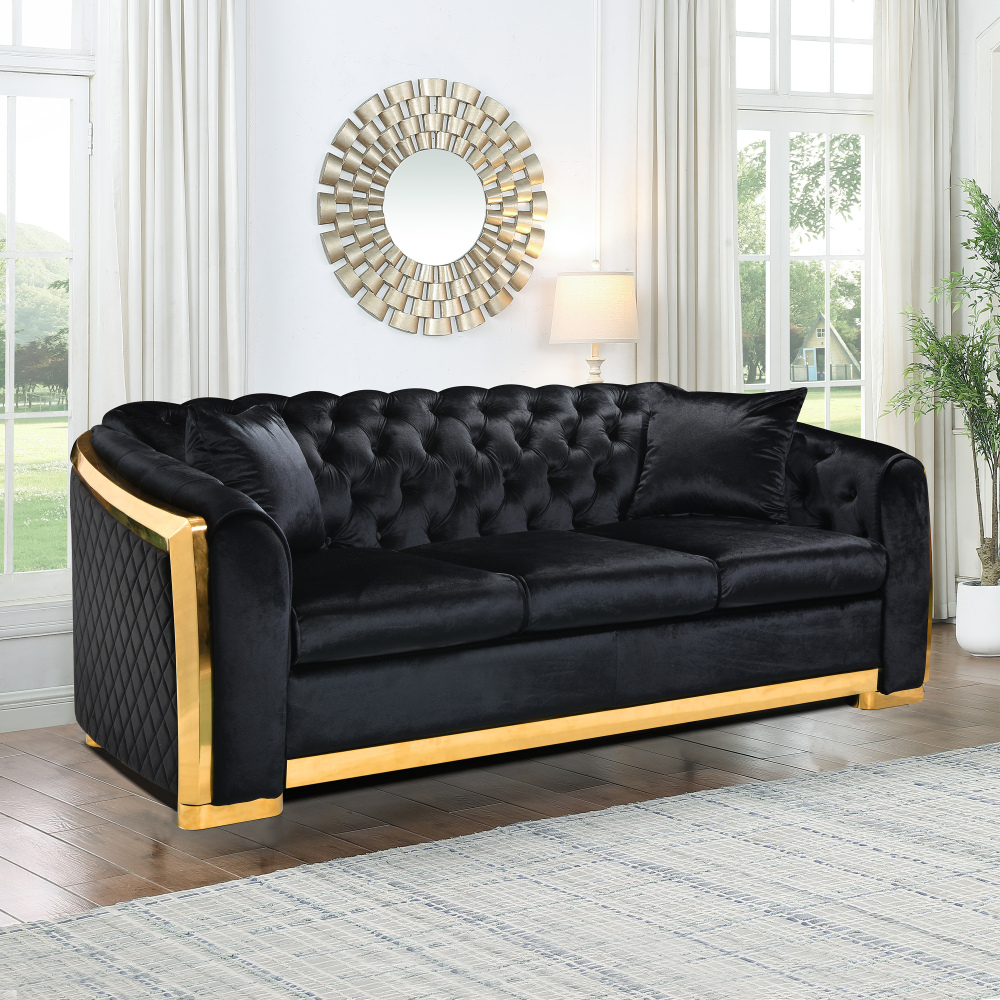 Velvet Luxury Chesterfield Sofa Set, 84 Inches Tufted 3 Seat Couch with ...