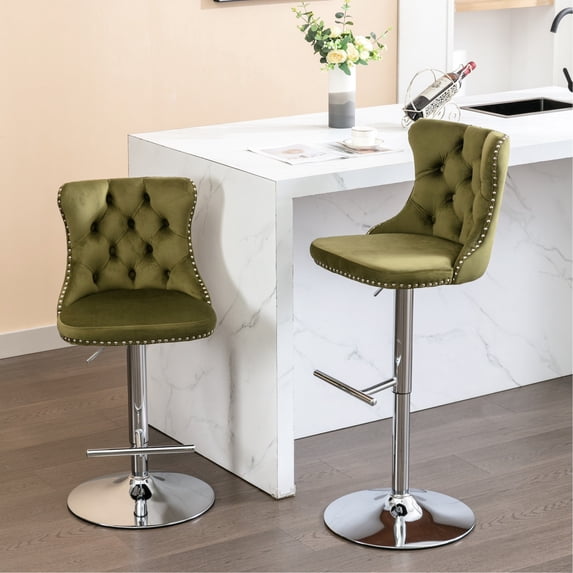 Velvet Main Fabric - 360° Rotation Ability - Dining Area Decoration - Set of 2 American Stools