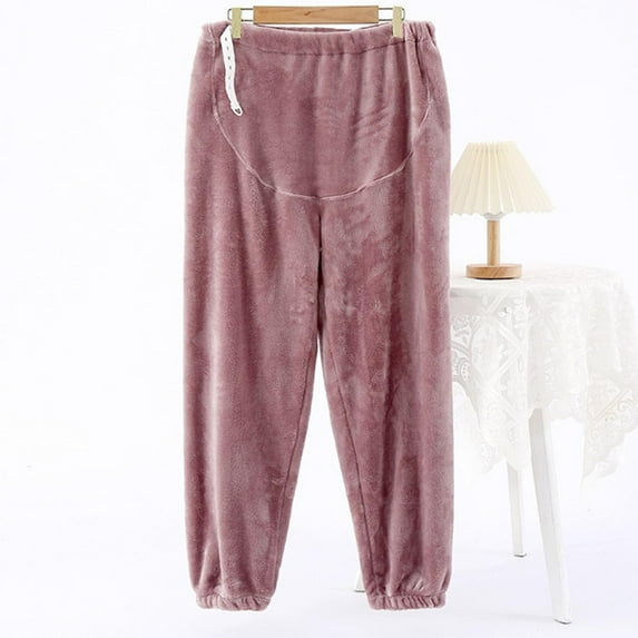 Velvet Maternity Pants Comfortable Stretch Over-Bump Women Pregnancy Casual Pants Purple L
