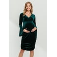 thumbnail image 1 of Velvet Maternity V-Neck Bodycon Dress with Bell Sleeves, 1 of 3