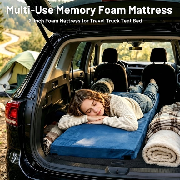 Velvet Memory Foam Camping Cot Pad, 2 Inch Sleeping Pad | Non-Slip Portable Roll up Cot Pad for Motorhome, Travel Trailer, Truck Bed Tent, Easy Care, Grey