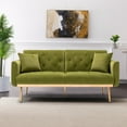 thumbnail image 1 of Velvet Mini Sofa, Accent Sofa, Mid Century Modern Velvet Fabric Couch Convertible Futon Sofa Bed, Recliner Couch, Loveseat Sofa with Rose Gold Metal Feet, for Living Room, Bedroom, Olive, 1 of 7