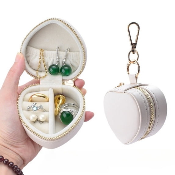 Velvet Mini Travel Jewelry Case - 2-in-1 Ring Holder Keychain for Women, Portable Clutch Organizer for Earrings/Necklace, Wedding Party & Vacation Daily Storage Bag Gift for Her