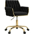thumbnail image 1 of Velvet Modern Home Office Vanity Chair, 360° Swivel Adjustable Height Makeup Desk Chair with Golden Base and Hand Woven Backrest for Bedroom/Study/Vanity (Black), 1 of 16