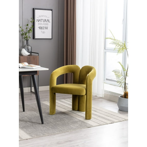 Velvet Modern Sherpa Barrel Dining Chair,  Upholstered Accent Side Chair with Arms and 4 Legs, Comfy Makeup Vanity Chair with Erogomic Back for Dining Living Room Kitchen
