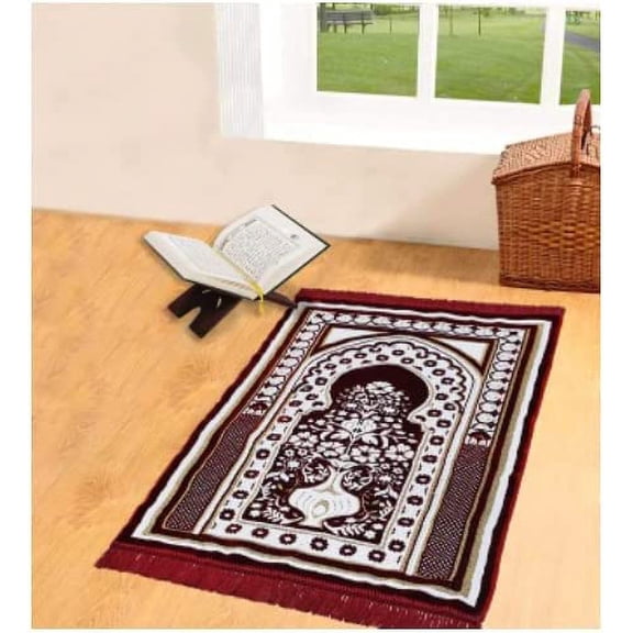 Velvet Muslim Islamic Janamaz/Prayer Mat, Anti-Skid Prayer Mat, (Approx. 27 x 47 inch) (Color Dark Maroon)
