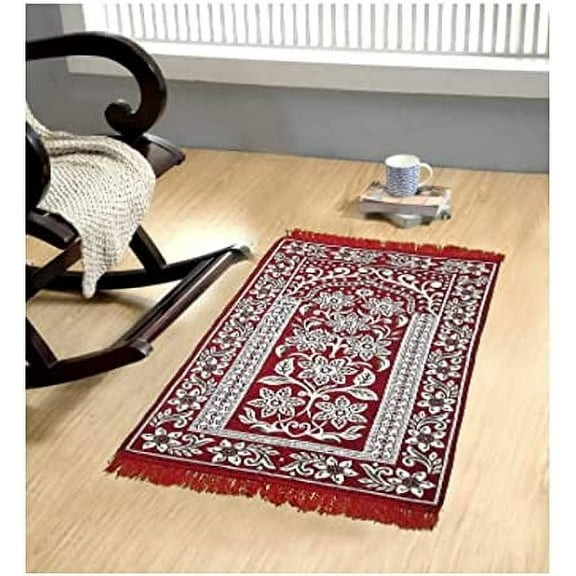 Velvet Muslim Islamic Janamaz/Prayer Mat, Anti-Skid Prayer Mat, (Approx. 4 x 2 Ft) (Color Bright Red)