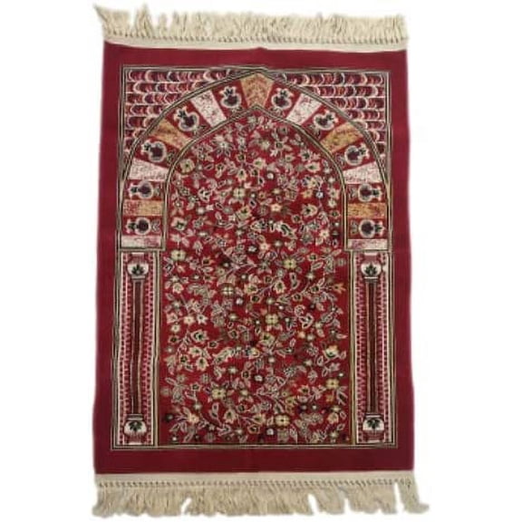Velvet Muslim Islamic Janamaz/Prayer Mat, Anti-Skid Prayer Mat, (Approx. 4 x 2 Ft) (Color Royal Red)