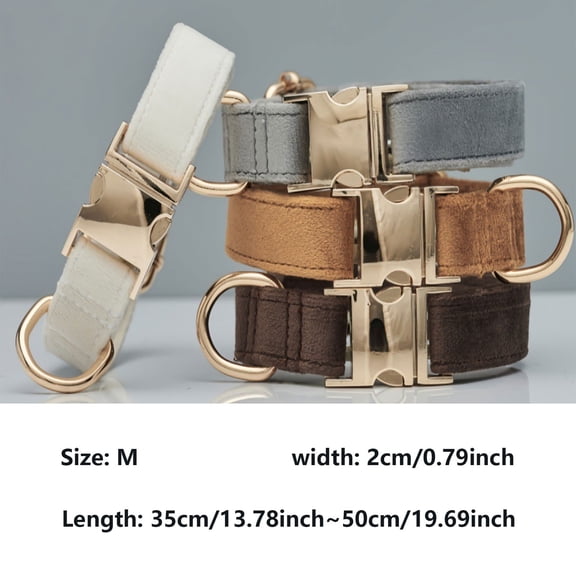 Velvet Name Collar for Dogs with Phone Metal Quick Release Buckle Soft Feel Fashionable Pet Accessory in Multiple Colors, 50x2 cm, Coffee
