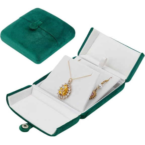 Velvet Necklace Box Velvet Jewelry Box Gift Pendant Boxes Necklace Case for Jewelry Gift Necklace Display Presentation Boxes for Wedding Anniversary 3.9x3.9x1.8 Inch Green Velvet