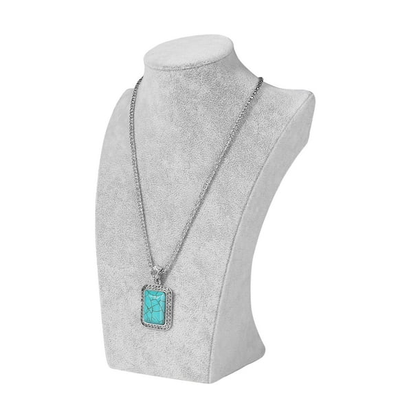 Velvet Necklace Jewelry Display Bust Stand - Freestanding Pendant Chain Chokers Lockets Holder Storage Organizer Figure, 10 inch (Gray)