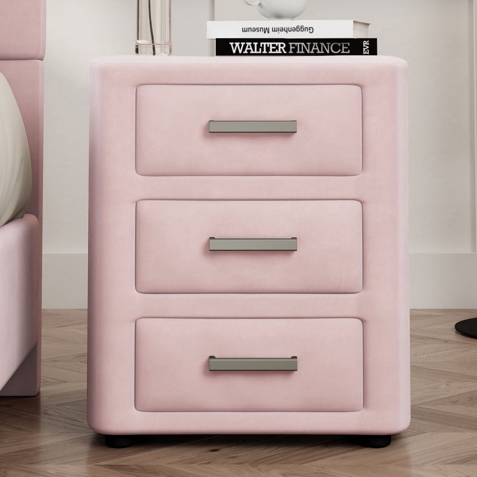 Velvet Nightstand Bedside Table with 3 Drawers, Night Table for Bedroom ...