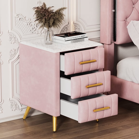 Velvet Nightstand with Metal Handles / Provide Sturdy and Reliable Use