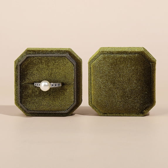 Velvet Octagonal Ring Box Vintage Jewelry Box Engagement Wedding Storage Case Earings Pendant Gift Case Display Organization Green-5x5x4cm