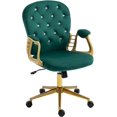 thumbnail image 1 of Velvet Office Chair Desk Chair with Gold Base, Comfortable Makeup Vanity Chair with Back and Wheels, Swivel Rolling Chair for Girls Women Study Bedroom, Green, 1 of 19