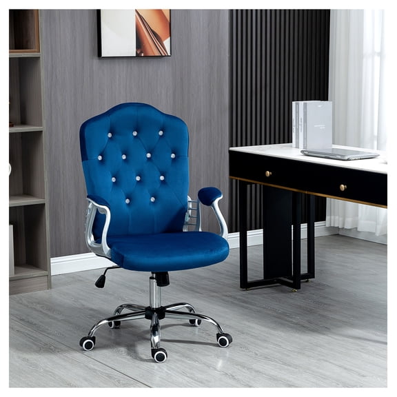 Velvet Office Chair, Desk Chair with Swivel Wheels & Adjustable Height - Blue, Modern Home Office Task Chair with Tilt Function, Comfortable Computer Chair