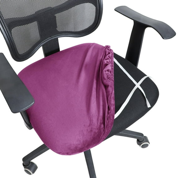 Velvet Office Chair Seat Covers, Stretch Office Chair Cover Washable Dining Chair Seat Covers Computer Office Chair Covers Non Slip-Black-Chair Seat Covers