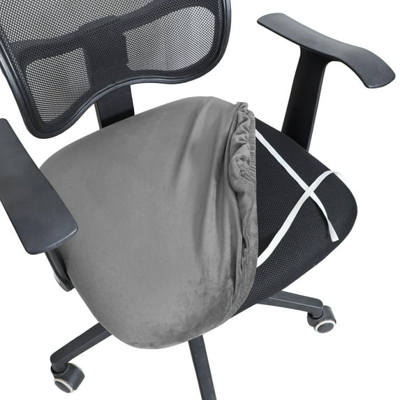 Velvet Office Chair Seat Covers, Stretch Office Chair Cover Washable Dining Chair Seat Covers Computer Office Chair Covers Non Slip-Black-Chair Seat Covers