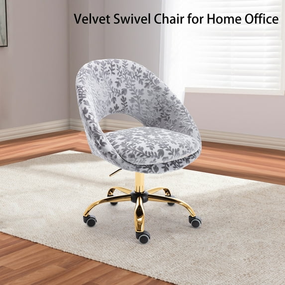Velvet Office Chair, Swivel Office Chair with Wheels, Home Office Leisure Chair, Gray