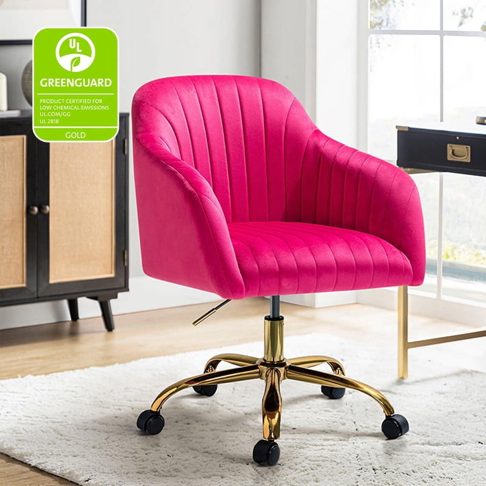 Velvet Office Desk Chair Makeup Vanity Table Chairs Adjustable Armchair Gold Legs Fushia