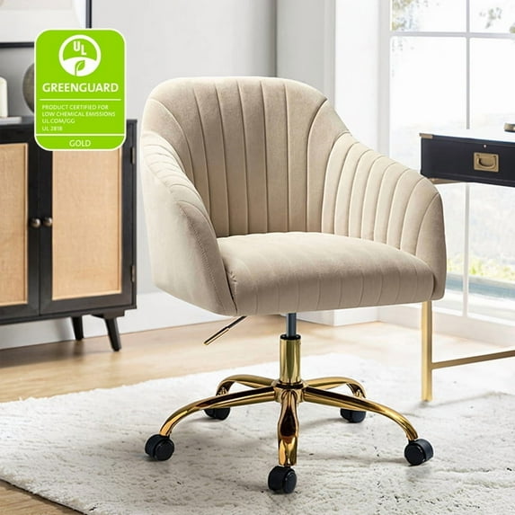 Velvet Office Desk Chair Makeup Vanity Table Chairs Home Adjustable Armchair Gold Legs Tan