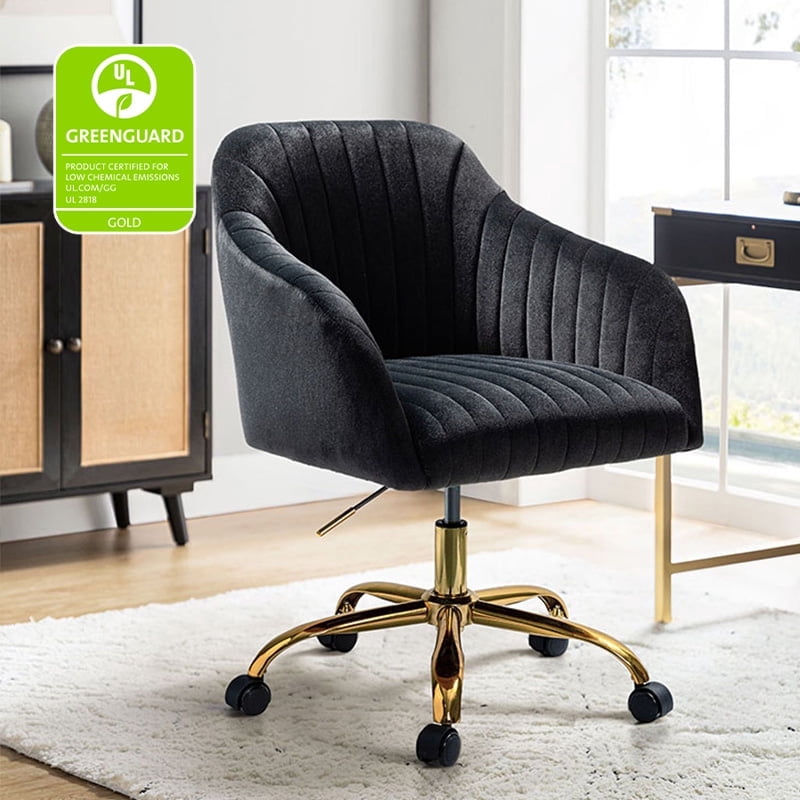 Velvet Office Desk Chair Rolling Vanity Armchair Swivel Adjustable Adult Bedroom Black
