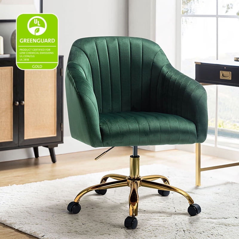 Velvet Office Desk Chair Rolling Vanity Armchair Swivel Adjustable Adult Green