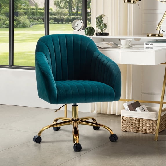 Velvet Office Desk Chair Rolling Vanity Armchair Swivel Adjustable Adult Teal