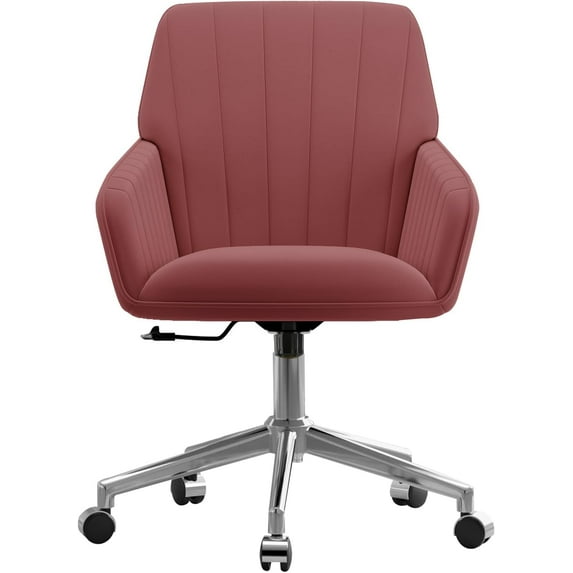 Velvet Office Desk Chair with Silver Base, with Wheels,Modern Height Adjustable 360 Degree Swivel Upholstered Vanity Chairs with Arms for Living Room Bedroom,Rose