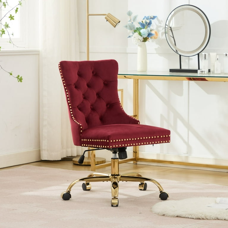 Velvet Office Desk Chair with Swivel Wheels, Modern Vanity Chair