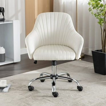 Velvet Office Desk Chair, Upholstered Home Office Desk Chairs Accent Armchair with Adjustable Wheels and Armrest, Ergonomic Task Computer Vanity Chair for Living Room, Office, Small Spaces, Beige