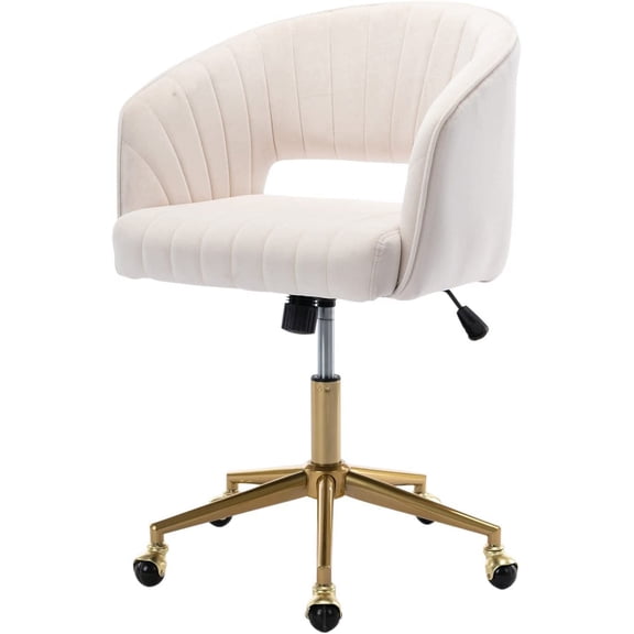 Velvet Office Desk Chair, Upholstered Home Office Desk Chairs with Adjustable Swivel Wheels, Ergonomic Office Chair for Living Room, Bedroom, Office, Vanity Study (Beige)