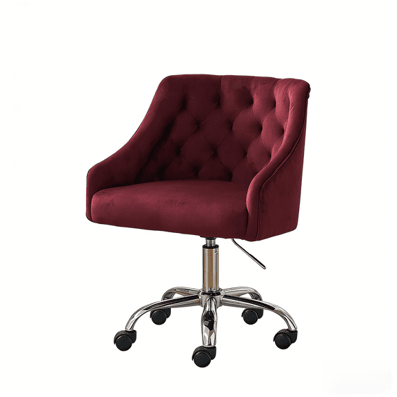 Velvet Office Swivel Chair, Vanity Fabric Desk Pretty Fancy Gold Office Chairs for Girls, 360Swivel Height Adjustable Reception Chair (Burgundy)