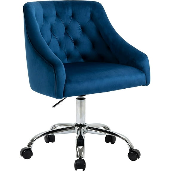 Velvet Office Swivel Chair, Vanity Fabric Desk Pretty Fancy Gold Office Chairs for Girls, 360°Swivel Height Adjustable Reception Chair (Navyblue)