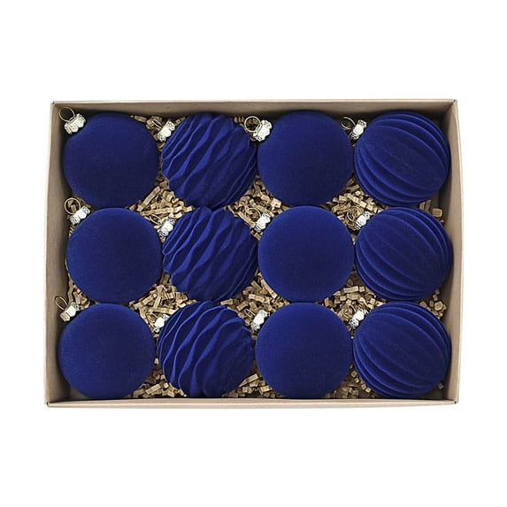 Velvet Ornaments Balls Sets for Christmas Tree 2.4Inch Flocked Christmas Balls Assortment for Xmas Tree Holiday Decor Cream,12 Pcs, Blue