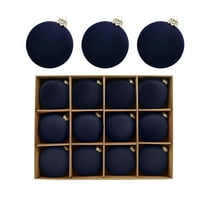 Velvet Ornaments for Christmas Tree,Christmas In July Decorations,Velvet Christmas Ball Ornaments Set,Flocked Hanging Balls for Xmas Tree,Plastic Decorative Baubles(Navy 12pcs 2.4in)