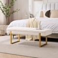 thumbnail image 1 of Velvet Ottoman Bedroom Bench, 46.5" Tufted Padded End of Bed Bench with Gold Legs, Upholstered Dining Table Bench Shoe Bench for Living Room Entryway Window, 1 of 8