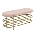 thumbnail image 1 of Velvet Ottoman Bench with 2-Tier Open Shelf, End of Bed Bench with Sturdy Metal Legs, Entryway Shoe Bench with Soft Padded Seat for Living Room, Bedroom, Pink, 1 of 7