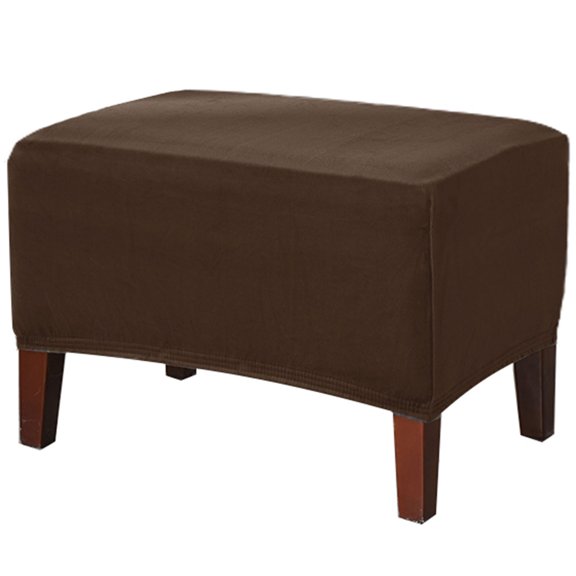 Velvet Ottoman Slipcovers, 1-Piece Stretch Ottoman Cover Rectangle Footstool Protector Covers Washable Furniture Protector with Elastic Bottom for Living Room-brown