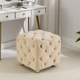 thumbnail image 1 of Velvet Ottoman Stool, Dice Shape Upholstered Foot Rest Stool with Button Tufted Decorated, Modern Comfy Vanity Chair with Gold Metal Legs for Living Room, Bedroom, Beige, 1 of 7