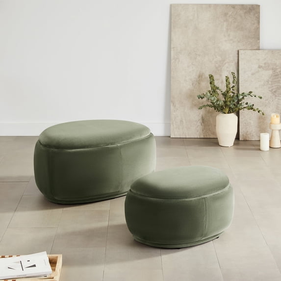 CHITA Velvet Ottoman with Storage Large Ottoman Coffee Table Boucle Ottoman for Living Room,Green