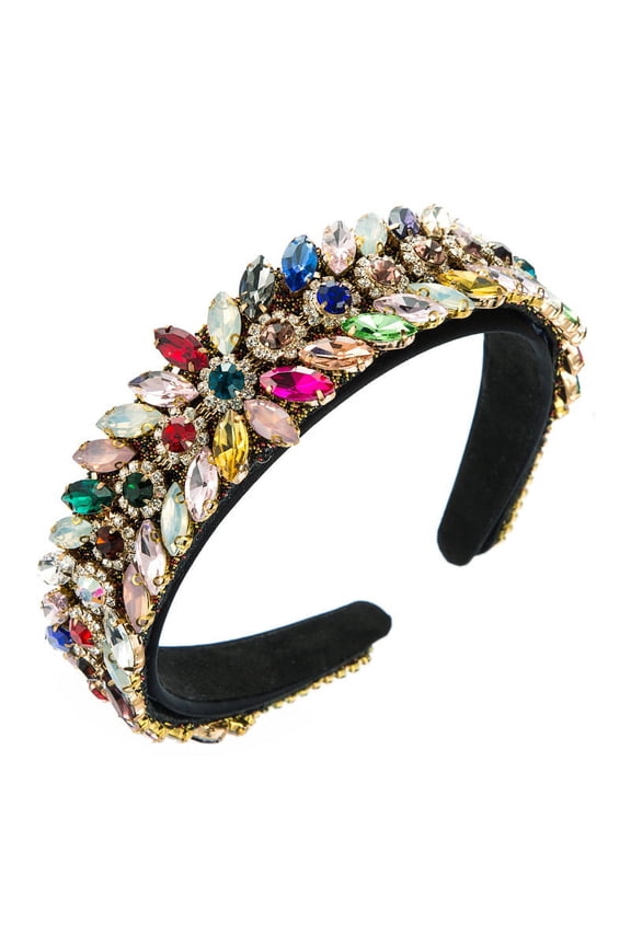 Velvet Padded Rhinestone Embellished Headband Large Padded Cloth Races Goth Wedding Headpiece for Women