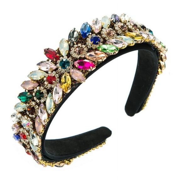 Velvet Padded Rhinestone Embellished Headband Large Padded Cloth Races Goth Wedding Headpiece for Women