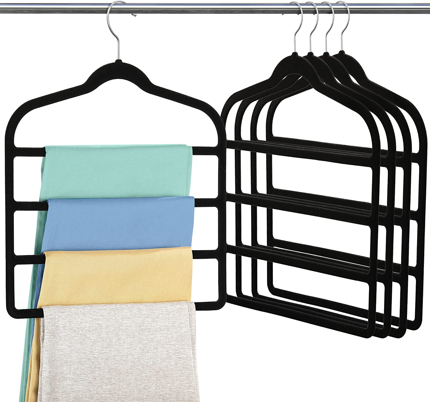 10pcs Non-slip Velvet Hangers Heavy Duty Velvet Suit Hangers With Tie Bar  Space Saving Pullover Grey