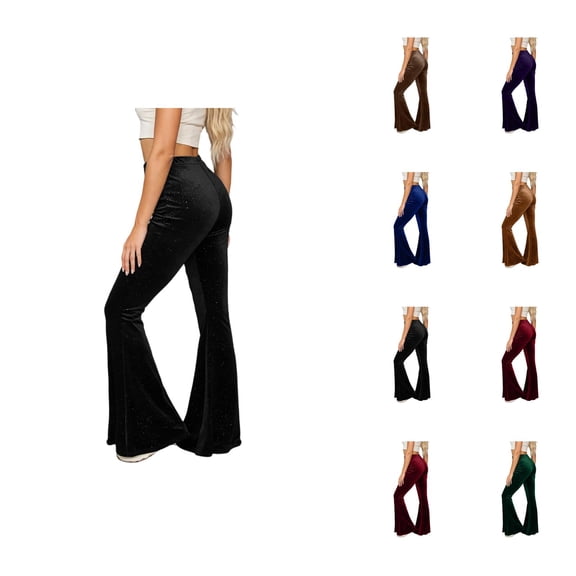Velvet Pants Women 2026 Fall Winter Elastic High Waist Flowy Bell Bottom Sparkly Pants Dressy Trousers