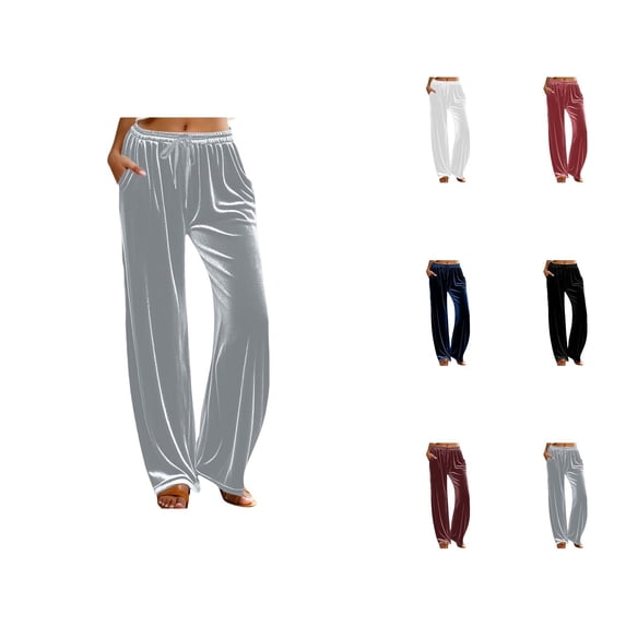 Velvet Pants Women 2026 Fall Winter Elastic Waist Drawstring Wide Straight Leg Casual Loose Dressy Pants with Pockets