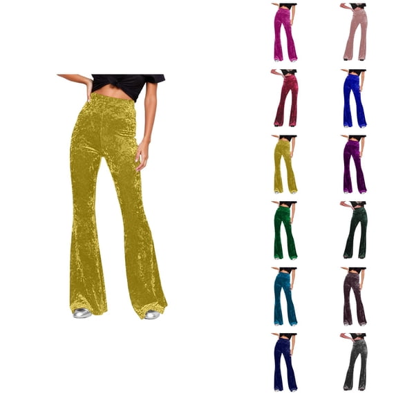 Velvet Pants Women 2026 Trendy High Waisted Slimming Wide Leg Bell Bottom Flowy Dressy Pants for Night out Party