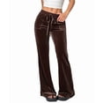thumbnail image 1 of Velvet Pants Women Lounge Comfy Velour Flare Pants Casual Wide Leg High Waisted Drawstring with Pockets Brown M, 1 of 8