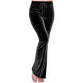 thumbnail image 1 of Velvet Pants Women Lounge Comfy Velour Palazzo Pant Wide Leg High Waisted Drawstring Casual Trousers with Pockets, 1 of 7